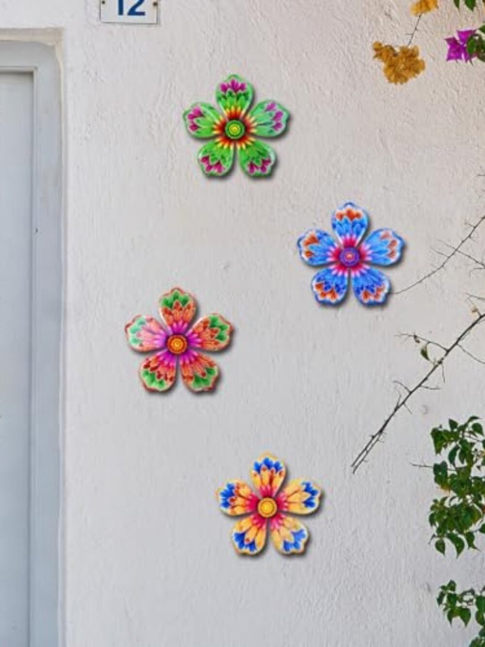 New -  Metal Flowers Wall Decor - 4pcs 6.2''‎ Metal Wall Art Hanging Decorations